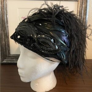 Vintage 50’s/60’s Don Anderson Wool Hat w/Beading & Ostrich Feathers | Black